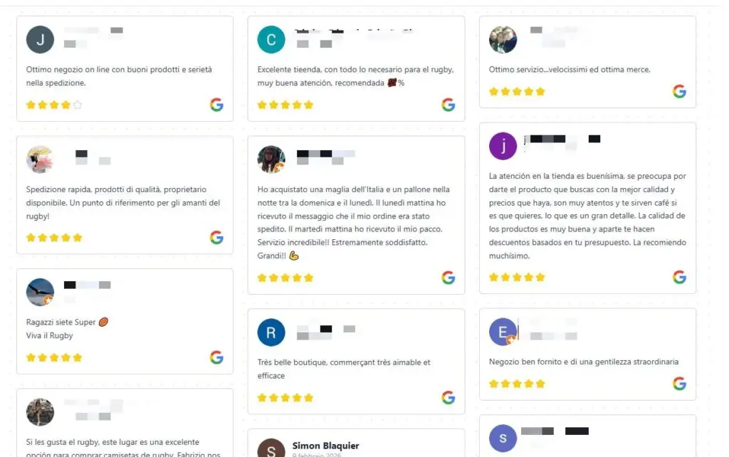 Grid of five-star Google customer reviews